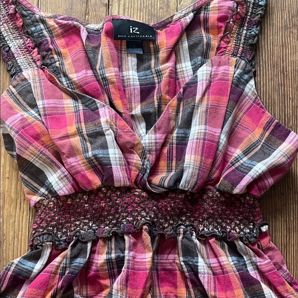 Byer California Pink and Brown Plaid Blouse - Picture 4 of 5